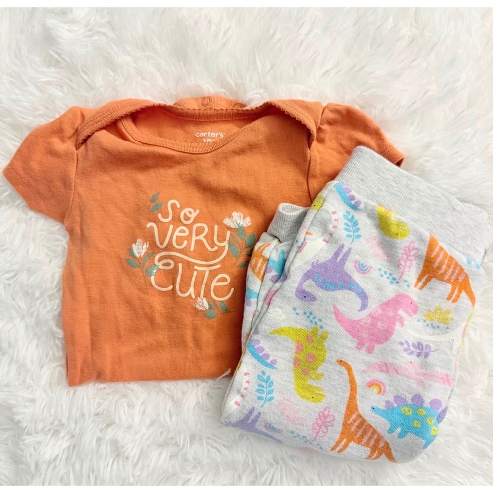 Carter's Orange So Very Cute Bodysuit & Dinosaur Jogger Pants Set 18M